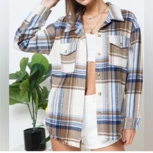 Blue B oversized Plaid Button-Up Shirt Shacket / Pockets boxy fit flannel S